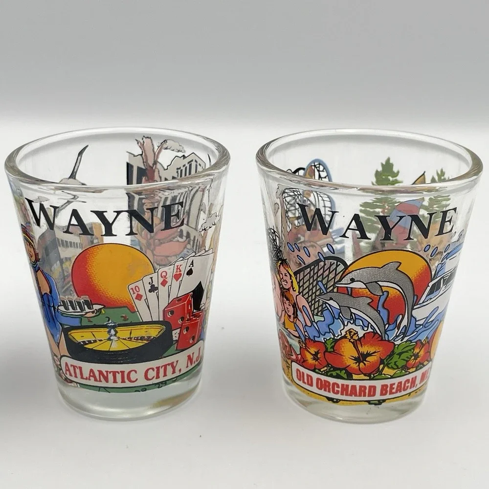 Vintage Wayne Souvenir‎ Shot Glasses Set of 4 Amish PA Atlantic City NJ Knoebels